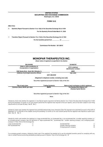 Thumbnail Monopar Therapeutics 10-Q Quarterly Report FY2020 