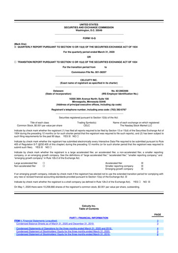 Thumbnail Celcuity Inc. 10-Q Quarterly Report FY2020 