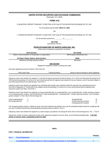 Vorschaubild Peoples Bancorp of North Carolina 10-Q Quartalsbericht 2020 