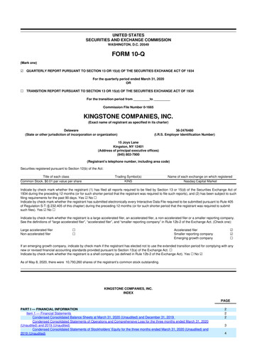 Thumbnail Kingstone Companies 10-Q Quarterly Report FY2020 