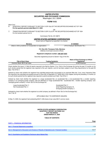 Thumbnail United States Antimony Corporation 10-Q Quarterly Report FY2020 
