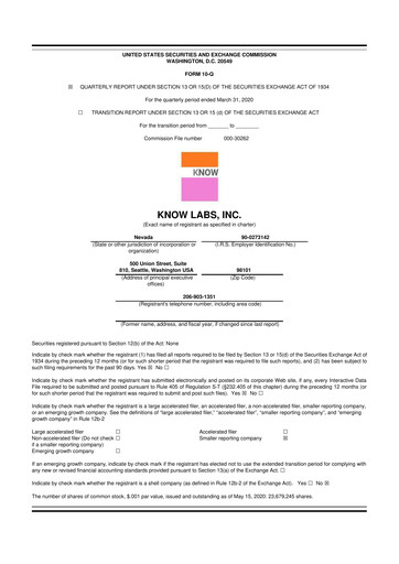 Thumbnail Know Labs 10-Q Quarterly Report FY2020 