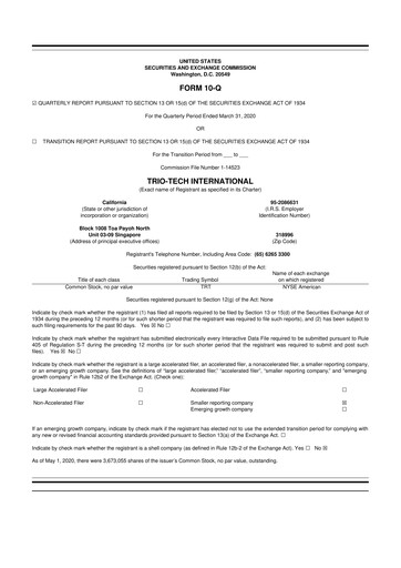 Thumbnail Trio-Tech International 10-Q Quarterly Report FY2020 Q3