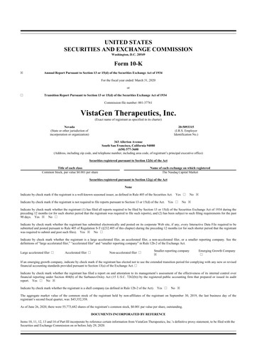 Thumbnail VistaGen Therapeutics
 10-K Annual Report 2020