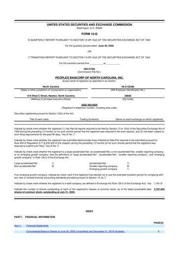 Vorschaubild Peoples Bancorp of North Carolina 10-Q Quartalsbericht 2020 