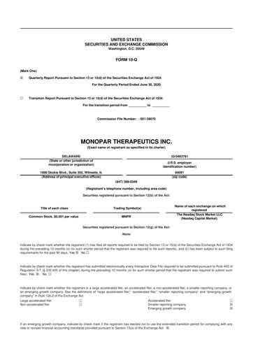 Thumbnail Monopar Therapeutics 10-Q Quarterly Report FY2020 