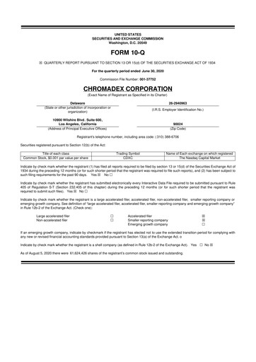 Thumbnail Niagen Bioscience 10-Q Quarterly Report FY2020 