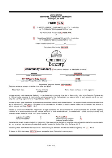 Thumbnail Community Bancorp 10-Q Quarterly Report FY 