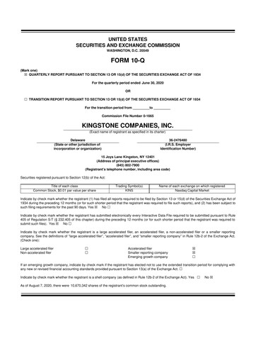 Thumbnail Kingstone Companies 10-Q Quarterly Report FY2020 