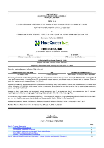 Miniature HireQuest 10-Q Rapport trimestriel 2020 