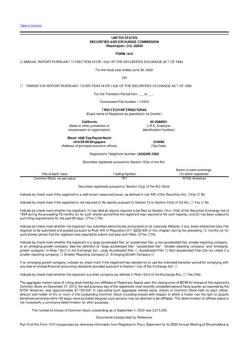 Thumbnail Trio-Tech International 10-K Annual Report 2020