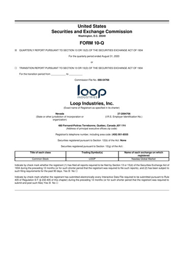 Miniature Loop Industries
 10-Q Rapport trimestriel  