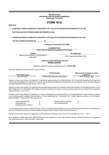 Thumbnail Ur-Energy 10-Q Quarterly Report FY2020 