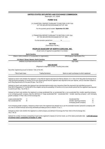 Vorschaubild Peoples Bancorp of North Carolina 10-Q Quartalsbericht 2020 