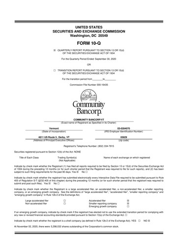 Thumbnail Community Bancorp 10-Q Quarterly Report FY2020 