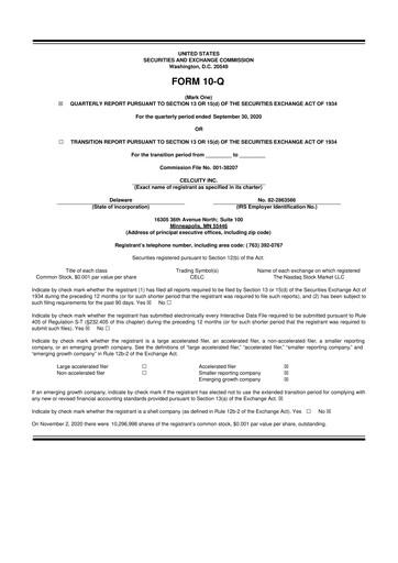 Thumbnail Celcuity Inc. 10-Q Quarterly Report FY2020 