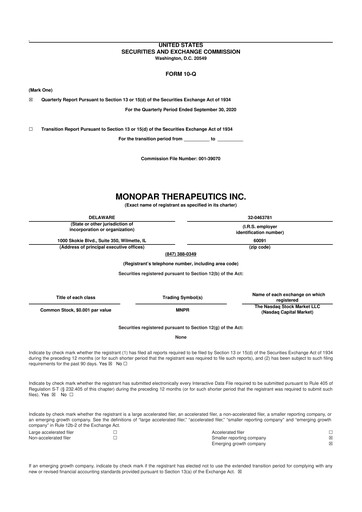 Thumbnail Monopar Therapeutics 10-Q Quarterly Report FY2020 
