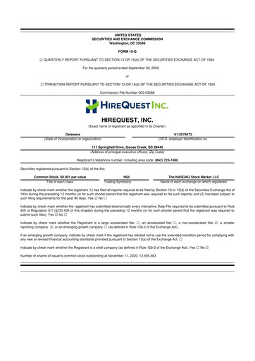 Miniature HireQuest 10-Q Rapport trimestriel 2020 