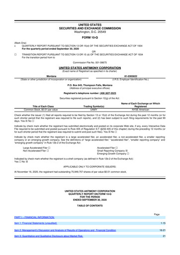 Thumbnail United States Antimony Corporation 10-Q Quarterly Report FY2020 