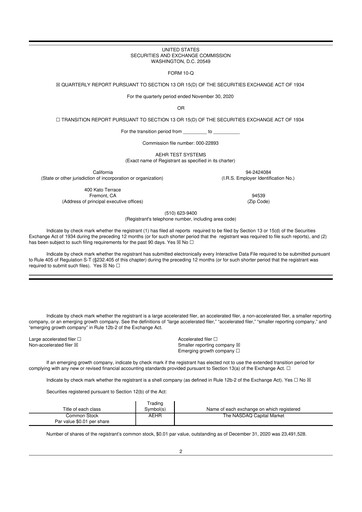 Thumbnail Aehr Test Systems 10-Q Quarterly Report FY2021 