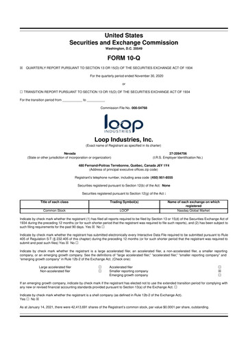 Miniature Loop Industries
 10-Q Rapport trimestriel  