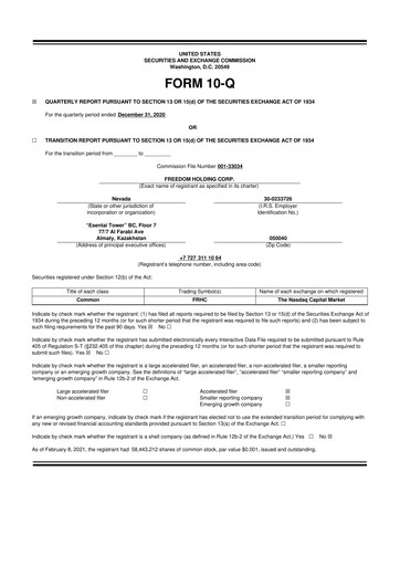 Vorschaubild Freedom Holding 10-Q Quartalsbericht 2021 