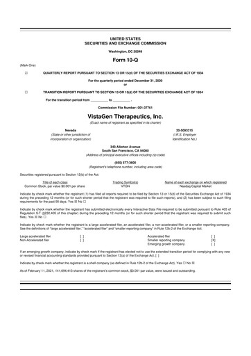 Thumbnail VistaGen Therapeutics
 10-Q Quarterly Report FY2021 