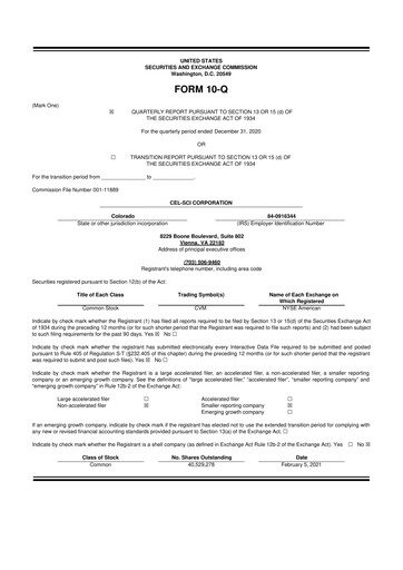 Thumbnail Cel-Sci

 10-Q Quarterly Report FY2021 