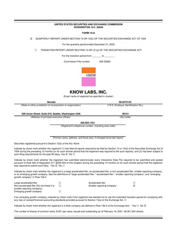 Thumbnail Know Labs 10-Q Quarterly Report FY2021 