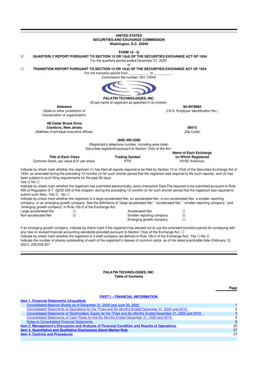 Miniature Palatin Technologies 10-Q Rapport trimestriel 2021 