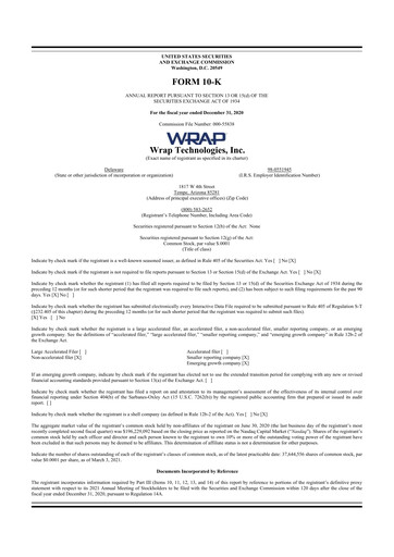 Miniature Wrap Technologies
 10-K Rapport annuel 2020