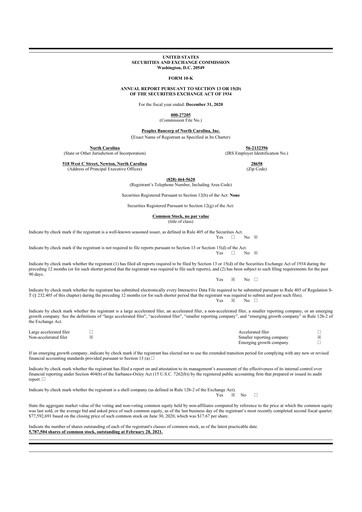 Thumbnail Peoples Bancorp of North Carolina 10-K Annual Report 2020