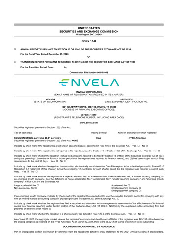 Miniature Envela Corporation 10-K Rapport annuel 2020