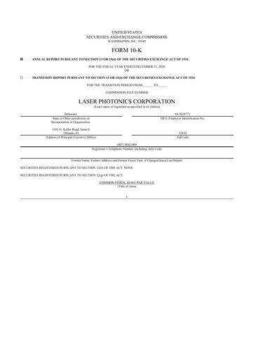 Thumbnail Laser Photonics 10-K Annual Report 2020