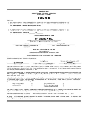 Thumbnail Ur-Energy 10-Q Quarterly Report FY2021 