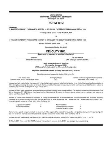Thumbnail Celcuity Inc. 10-Q Quarterly Report FY2020 