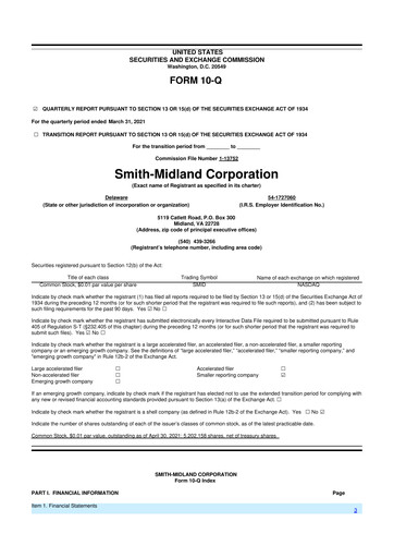 Thumbnail Smith-Midland Corporation 10-Q Quarterly Report FY 