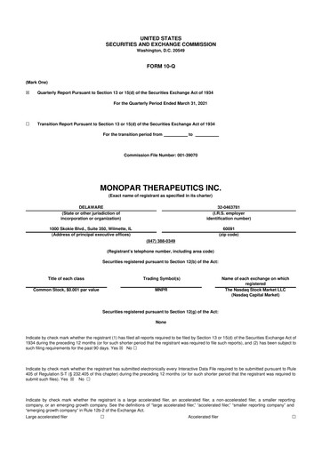Thumbnail Monopar Therapeutics 10-Q Quarterly Report FY2021 