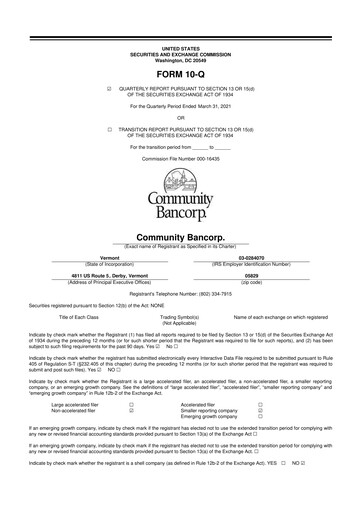 Thumbnail Community Bancorp 10-Q Quarterly Report FY2021 