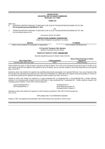 Thumbnail United States Antimony Corporation 10-Q Quarterly Report FY2021 