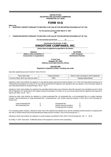 Thumbnail Kingstone Companies 10-Q Quarterly Report FY2021 