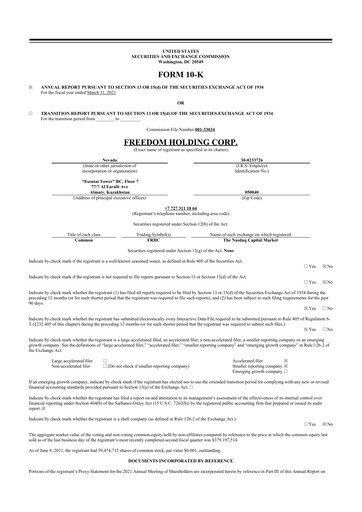 Thumbnail Freedom Holding 10-K Annual Report 2021