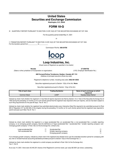 Miniature Loop Industries
 10-Q Rapport trimestriel  