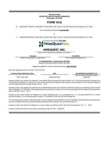 Miniature HireQuest 10-Q Rapport trimestriel 2021 