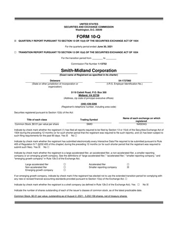 Thumbnail Smith-Midland Corporation 10-Q Quarterly Report FY2021 