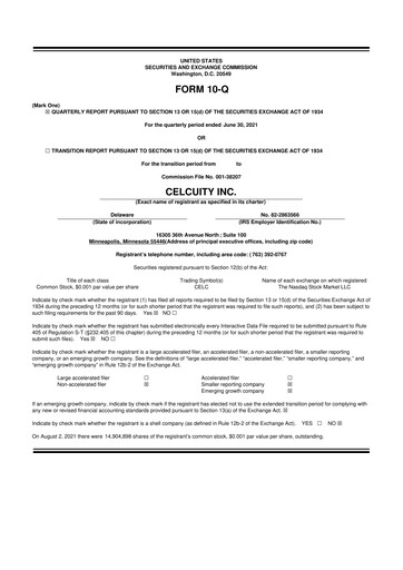 Thumbnail Celcuity Inc. 10-Q Quarterly Report FY2021 