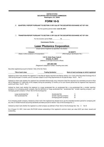 Vorschaubild Laser Photonics 10-Q Quartalsbericht 2021 