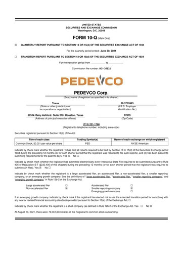 Thumbnail PEDEVCO
 10-Q Quarterly Report FY2021 