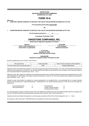 Thumbnail Kingstone Companies 10-Q Quarterly Report FY2021 
