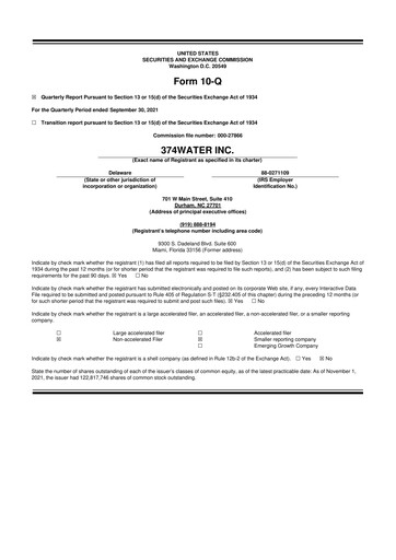 Miniature 374Water 10-Q Rapport trimestriel 2021 